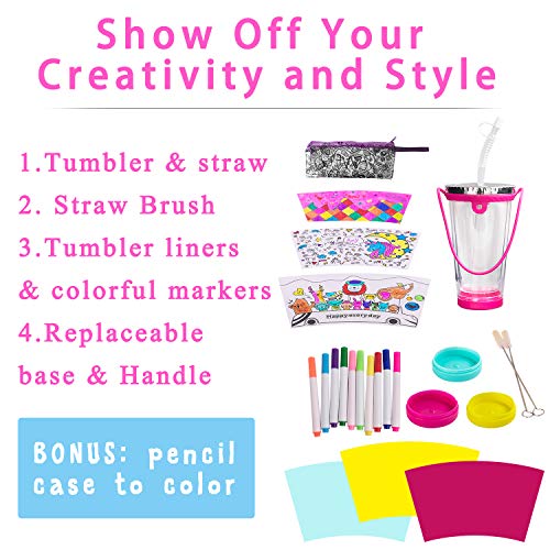 MACTING Tumbler Cups, Create & Designs Your Own Tumbler for Girls with Tumbler Stickers and Color, BPA Free Kids Tumbler with Lid & Straw Fun Tumbler Craft Kits and DIY Art for Children