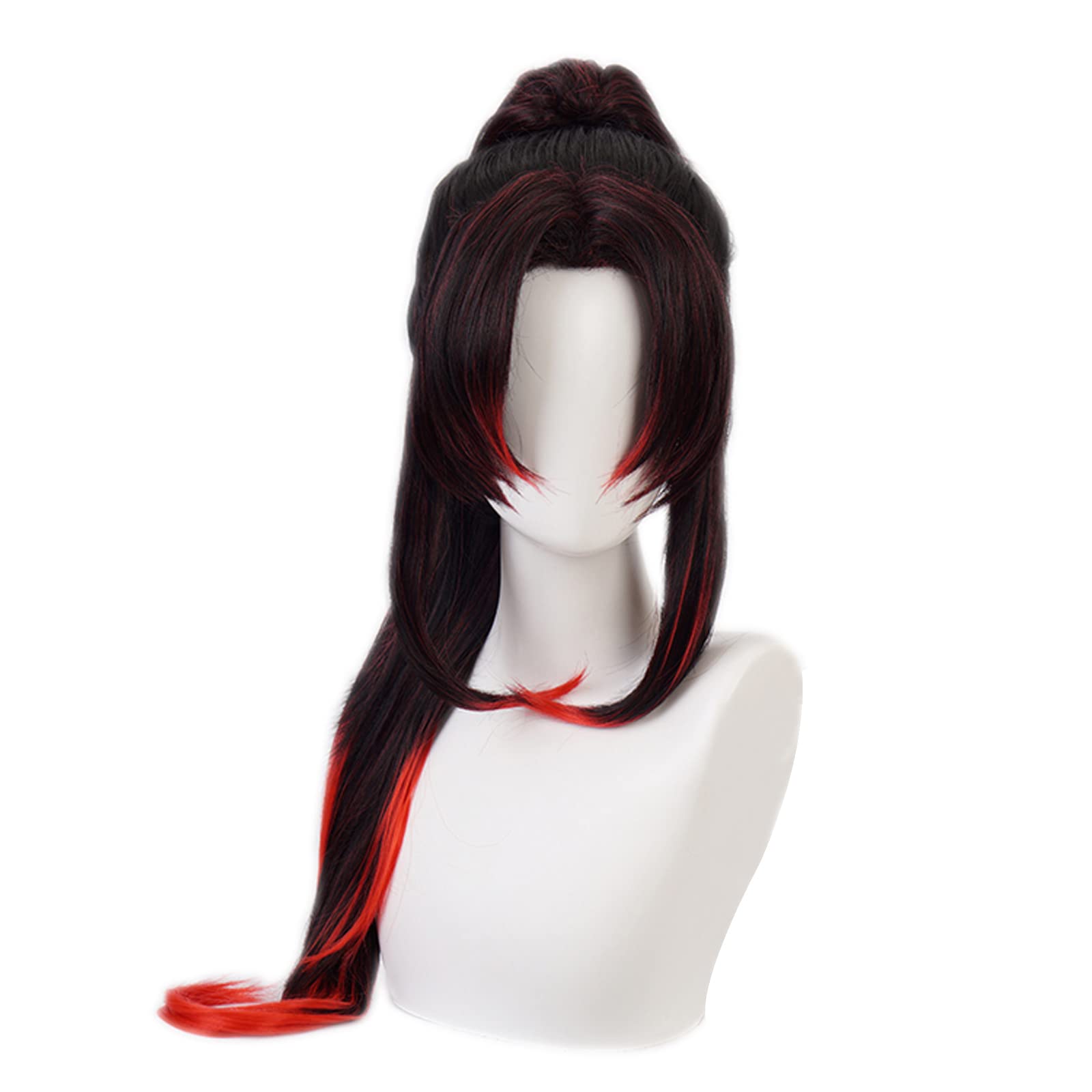 Black-Red Gradient Long Ponytail Hair for Men Women Halloween Cos Anime Party Heat Resistant Synthetic Fabric Costume Hair — image 1