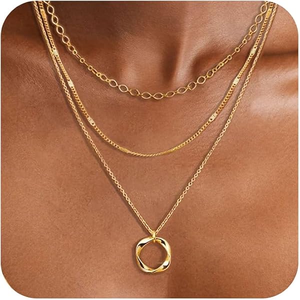 Dainty Layered Initial Necklaces For Women - 14K Gold Plated Hexagon Letter Pendant & Paperclip Chain Set - View #5