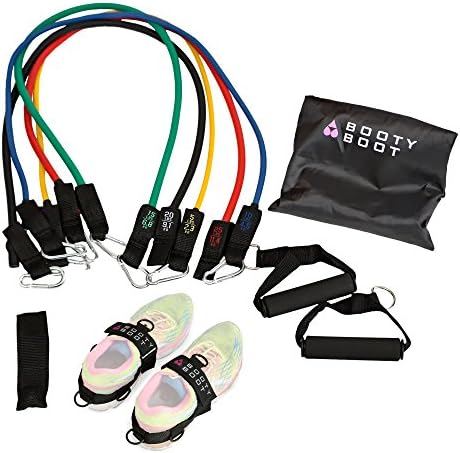 BOOTY BOOT Deluxe Kit – Multifunctional Glute and Leg Exercise Attachment Ankle Strap (Pair – 2 pack) Includes Set of Rubber Resistance Bands with Door Anchor for Home Workouts (Medium)