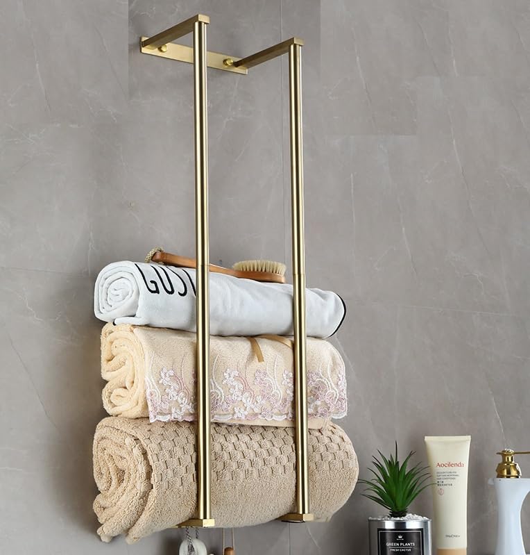 Towel Racks for Bathroom, Wall Mounted Towel Storage Holder, Stainless Steel Bathroom Towel Holder Can Hold 6 Bath Sheets for Bathe Towels and Hand Towels (Gold)