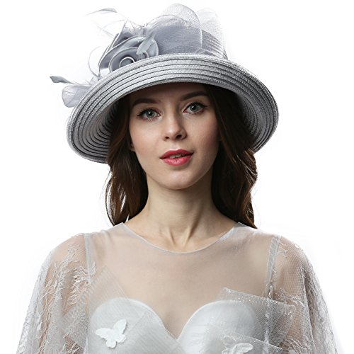 Janey&Rubbins Women Kentucky Derby Church Wedding Fascinators Cloche Bucket Bowler Hat (Silver)