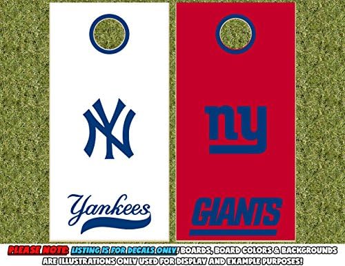 Match Up Rival Teams New York Yankees and New York Giants Cornhole Board Decals - COBALT - 6PC Set Fit for Bean Bag Toss Outdoor Game Sticker Set - Die Cut DIY Game Board Stickers - DECALS ONLY