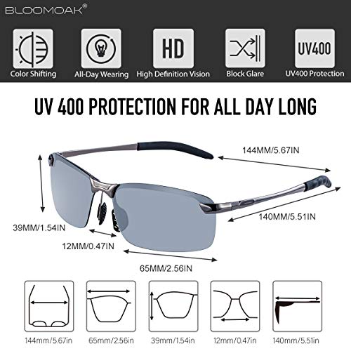 Bloomoak Sonnenbrille Fahren | Photochrome Polarisierte Sonnenbrille | Blendschutz Sonnenbrille Fahren | HD Halbrand… – Bild 5