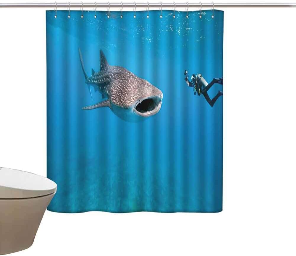 June Gissing Shark Indoor Shower Curtain Giant Whale Shark and Underwater Photographer in Wildlife Diving Image Holiday House Shower Curtain W78 x L70 Inch Violet Blue Light Grey