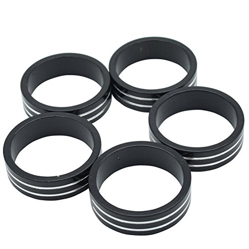 JooFn 10mm Bike Headset Spacer Aluminium Alloy Bicycle Fork Washer Stem Spacers Compatible with Mountain Road Bike 5pcs (Black)