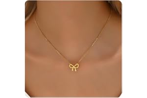 JotCa Gold Necklace for Women 18K Gold Plated Dainty Bow with Pearl Pendant Necklace Tiny CZ Bow Herringbone Chain Necklace Trendy Necklaces Gold Jewelry