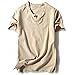 LOCALMODE Men Linen and Cotton V Neck Short Sleeve T Shirts Casual Tee XX-Large Beige