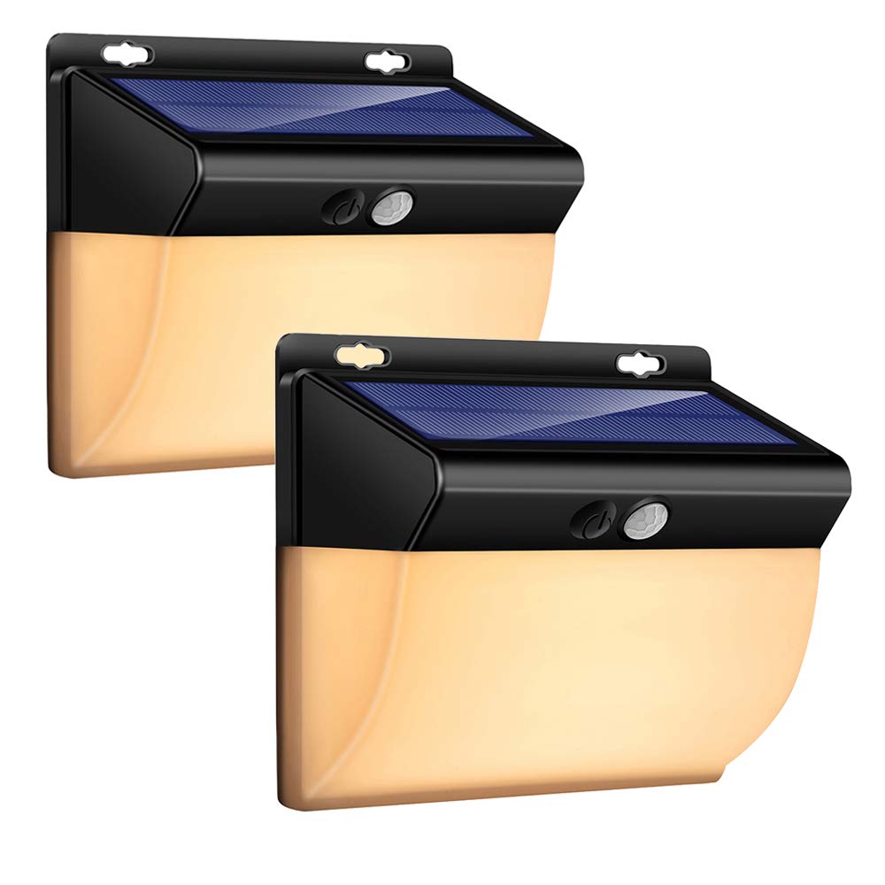 Seeway Solar Lights Outdoor, Warm Lighting 3 Modes Solar Security Lights Motion Sensor, 104LED 270°Wide Angle Waterproof Wall Lights Solar Powered for Garden(2 Pack) [Energy Class A+++]