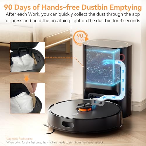 Robot Vacuum and Mop Combo, 90-Day Self-Emptying, 10,000 Pa Suction, with dToF & Laser Navigation & Smart Mapping, Anti-Tangle, 160-Min Runtime, Ideal for Hard Floors, Pet Hair & Carpets