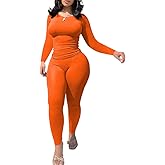Nimsruc Two Piece Outfits For Women Jogging Suits Casual Long Sleeve Tracksuits Bodycon Crew Neck Sweatsuits Pants Sets Matching Orange XXL