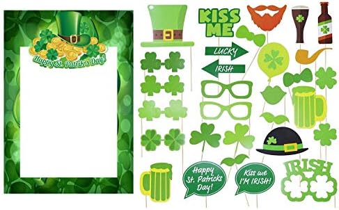 BLHEM St Patrick's Photo Booth Props, St Patrick's Picture Frame Cutouts for Decorations Photo Booth Props Irish Day Mustaches Irish Beer Festival Sharmrock Props, 2 Set