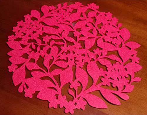 SHAMake Wool Felt Insulation Table Round Placemats Set of 4 14-inch Kitchen Decorative (Amaranth) - Thumbnail 3