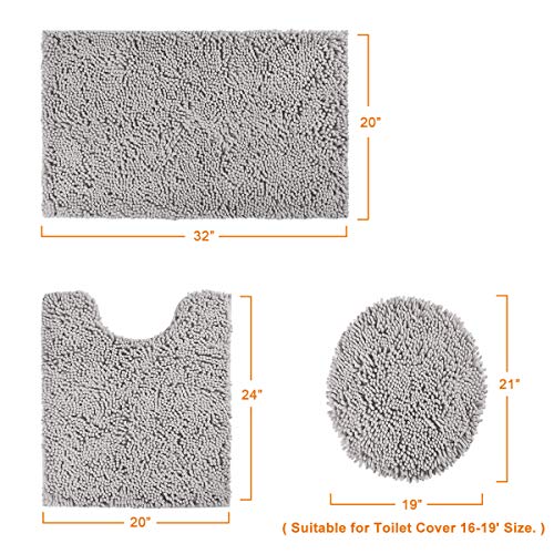 BYSURE Light Grey Bathroom Rug Set 3 Piece, Bath Rugs Toilet Rugs and Mats Sets, Extra Absorbent