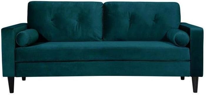 Ibra Velvet Canape Droit Fixe 3 Places Velours Bleu Classique