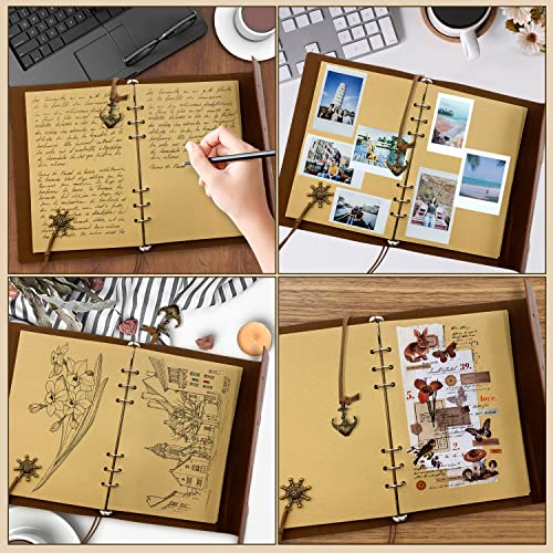 A5 PU Leather Notebook with Kraft Paper Refillable Vintage Refillable for Notebook Travel Journal, Bound Beautiful Travel Diary Ring Binder Sketchbook Vintage Notebook (A5 Brown)