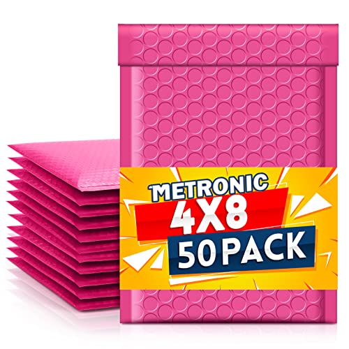 Metronic 4x8 Inch Bubble Mailer 50 Pack, Pink Bubble Mailers