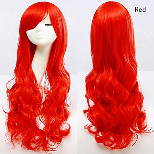Bybrana Hair Wigs 32 inch Wavy Curly Cosplay Wig Women Wig Long Hair Heat Resistant Wig (Red/Orange/Cherry Pink/Dark Green) (1)