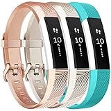 Vancle Bands Replacement for Fitbit Alta HR and Fitbit Alta (3 Pack), Newest Sport Replacement Wristbands with Secure Metal Buckle for Fitbit Alta HR/Fitbit Alta (Champagne Rose-Gold Teal, Small)