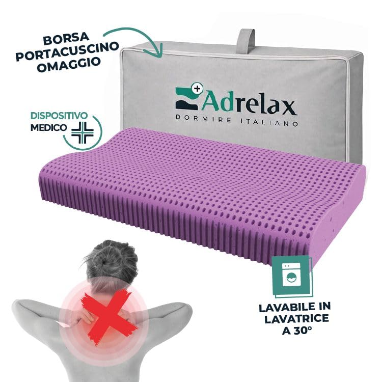 Orthopaedic Neck Pillow Washable 30 °C – Memory Foam + Breathable Gel – Ergonomic Support for Side and Back Sleep – Made in Italy – AD Relax Orto Wash