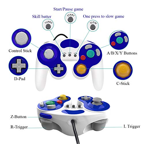 YAEYE Gamecube Controller with Turbo and Vibrate,No Lag/Driver,2 Pack Classic Wired Switch Gamecube Controllers for Nintendo Switch/Wii U/Wii/PC(Black and White)