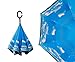 LifeHax Double Layer Inverted/Reverse Folding Umbrella | Windproof, Waterproof, UV Protection | C-Shaped Hands Free Handle | Self Standing Inside Out Drip Free (Blue Sky)