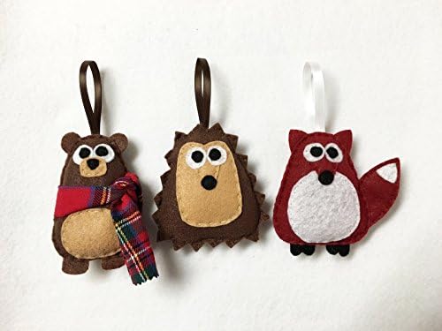 Bear Ornament, Hedgehog Ornament, Fox Ornament, Woodland Animal Christmas Ornament Set