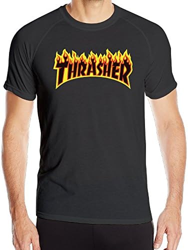 Men Thrasher On Fire Logo Short Sleeve Athletic T Shirts