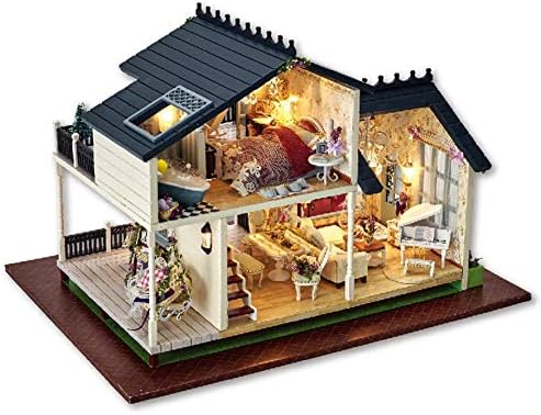 Jeffergrill 3D DIY Wooden Miniature Modern Mini Cottage Dollhouse Kits with Plastic and Wood for Toy or Exhibition