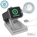 Apple Watch Charger (APPLE CERTIFIED) ONE Dock SOLO, Built-in Original Magnetic Charging Puck Cable + Adjustable Stand for 38mm/40mm/42mm/44mm Apple Watch Series 1, 2, 3, 4 (Silver)