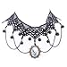 Yazilind Lolita Goth Black Lace Choker Velvet Necklace Beads Tassels
