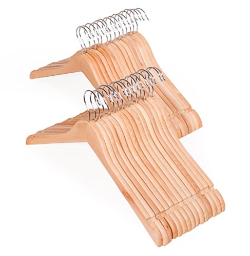 Topline Classic Wood Shirt Hangers - Natural Finish (30-Pack)