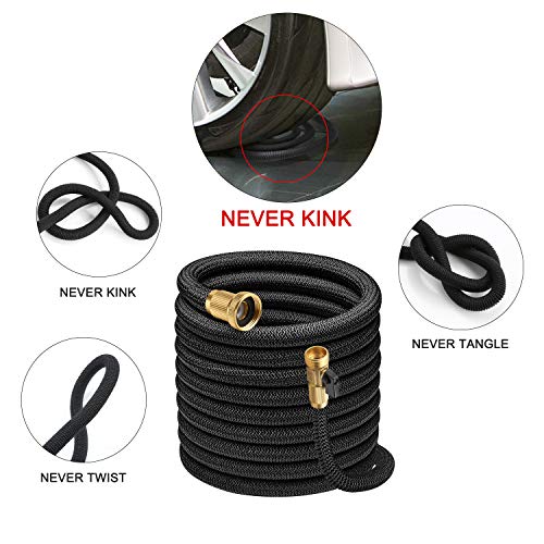 100ft Garden Hose - Expandable Water Hose with 13-Layer Latex Core, 3/4" Solid Brass Fittings, Extra-Flexible Fabric & 8 Pattern Spray Nozzle, 3-Year Warranty