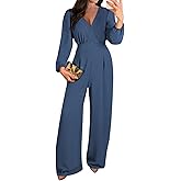 Pink Queen 2026 Jumpsuits for Women Dressy Long Sleeve V Neck Wide-Leg Romper Business Casual Outfits