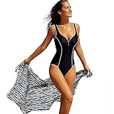 Delimira Women's Plus Size Built-in Cup One Piece Deep-V Swimsuit Bathing Suits