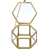 Hipiwe Glass Vintage Jewelry Box - Gold Geometric Jewelry Display Organizer | Keepsake Box Case Home Decorative Box for Storage Trinket Ring Earring Chest (Small)