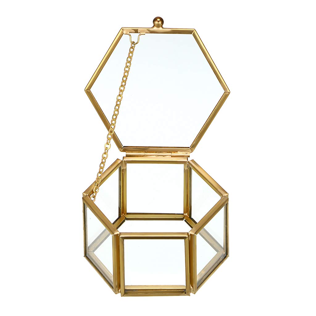 Photo 1 of Hipiwe Glass Vintage Jewelry Box - Golden Geometric Jewelry Display Organizer Keepsake Box Case Home Decorative Box for Storage Trinket Ring Earring Chest (Small)