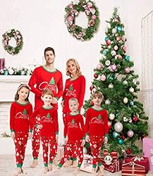 Matching Family Pajamas Xmas Red Tree Pjs Cotton