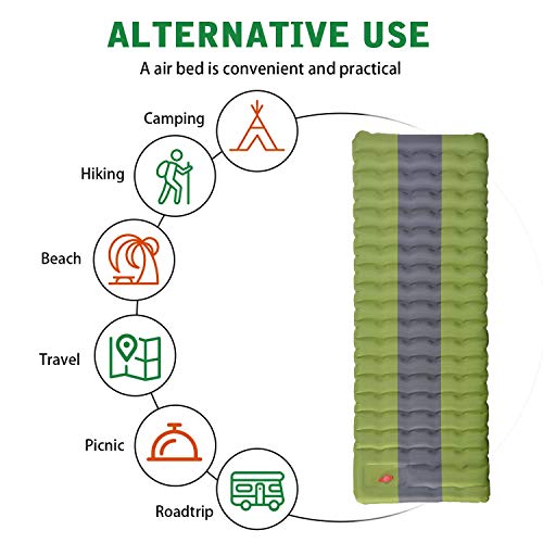 YSXHW Self Inflating Camping Pads Thick 4.7 Inch Lightweight Camping Sleeping Pad Ultralight,Compact,Waterproof PVC Inflatable Mat for Tent, Hiking and Backpacking - Green Built in Pump