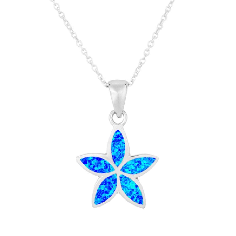 925 Sterling Silver Blue Opal Necklaces Genuine Gemstones Ethically Sourced From India Fine Jewellery For Girls Women (Flower)