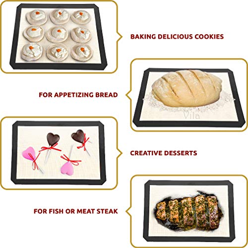 2 Baking Mats - Tray pan liner for Healthy, Fat-free dishes - Food-grade Silicon Liner Reusable up to 2,000 Times - Non-Stick Cookie Sheets - Perfect for Macarons, Pastry, Bread, Bun making