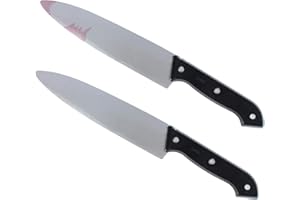 JPXH 2 Pack Classic Prop Fake Knife Halloween Toy Blood Knife-With Blood
