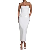 Azhong Women's Summer Strapless Sleeveless Tube Sexy Strapless Bodycon Midi Club Dress Back Slit Club Party Dresses