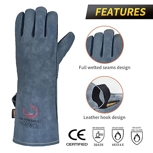 Welding Gloves for Men, 932℉ Heat/Fire Resistant Mig Welding