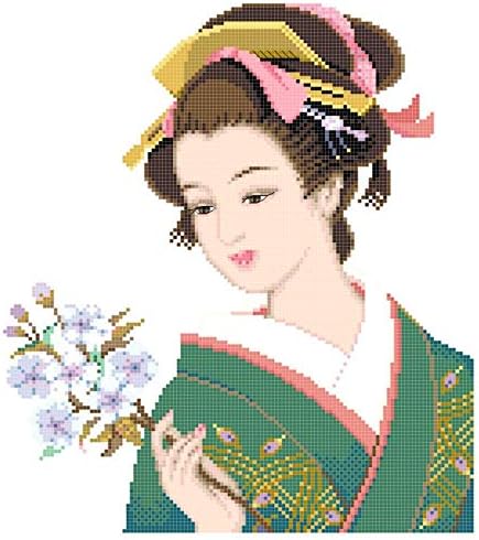Embroidery Pattern DIY Counted Cross Stitch Kits 14ct, Elegant Geisha Beauty Japanese Women Series (14ct Blank Fabric)