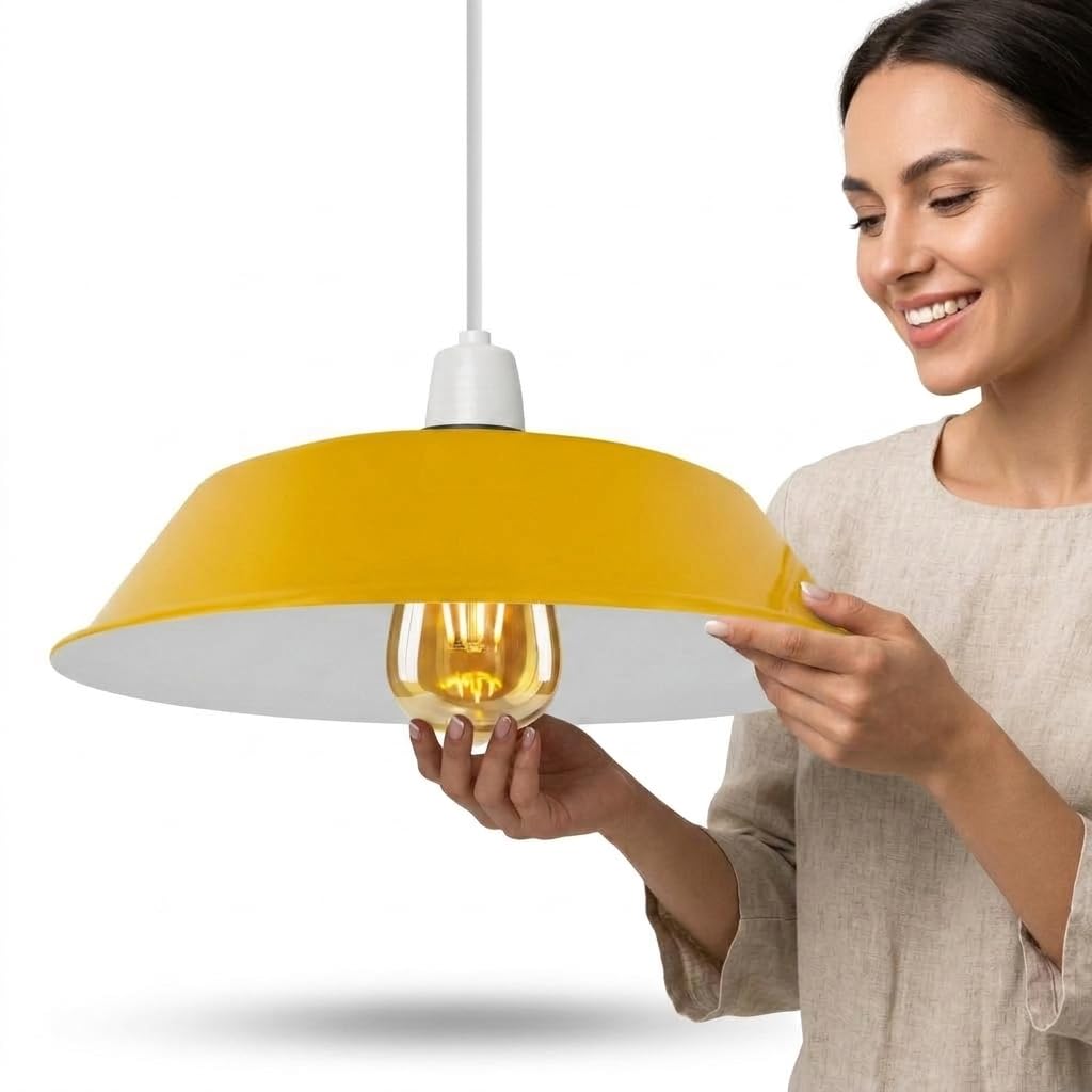 LEDSone Retro 36cm Pendant Lampshade, Hanging Pendant Light Shade Easy Fit Various Type Indoor Lampshade loft Industrial Style Metal Light Shade (Yellow) — image 1