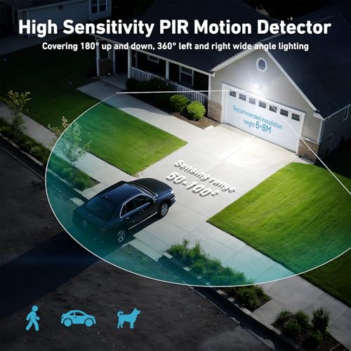 LAMLAMCK LED Spotlight with Motion Sensor 100W – 2 Pieces 10000LM 6500K White Outdoor LED Spotlights with Motion Sensor, IP66 Waterproof Outdoor Projector for Patio, Garden, Walkway, Garage