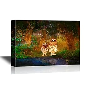 Canvas Wall Art - Two Owls - Gallery Wrap Modern Home Art | Ready to Hang - 12x18 inches