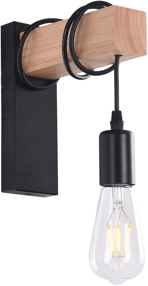 OYIPRO Industrial Wall Light Fixture Wood Wall Sconces Adjustable Chain for Living Room Bedroom Hallway Bar Restaurant
