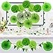 ZERODECO Party Decoration, 21 Pcs Green Hanging Paper Fans, Pom Poms Flowers, Garlands String Polka Dot and Triangle Bunting Flags for Golf Party Dinosaur Birthday Parties Arbor Day